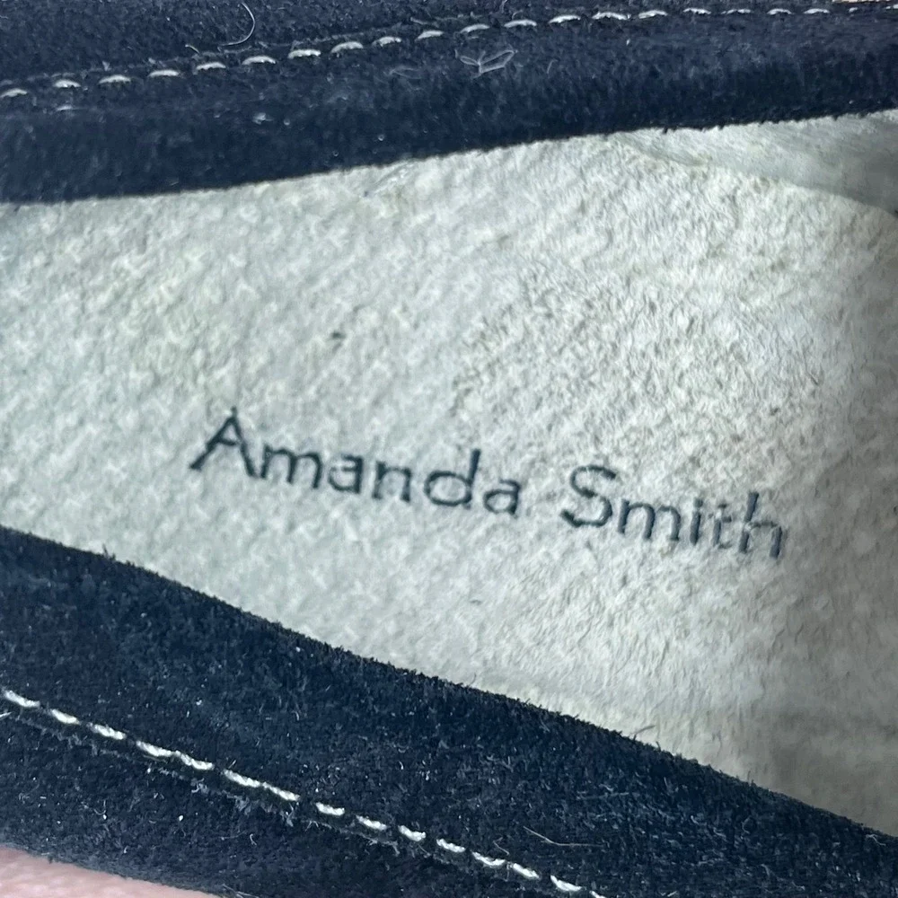 Amanda Smith Women's 7.5 Black Suede Wedge Loafers Penny Y2K Preppy Heels
